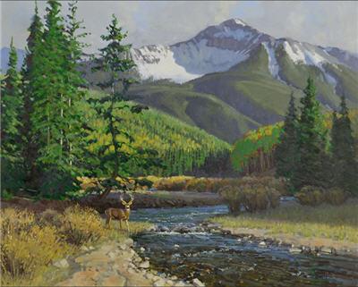 Sample artwork by Wayne Wolfe (Born 1944 or 1945), known for mountain landscape and western genre painting - View similar artists and auction records